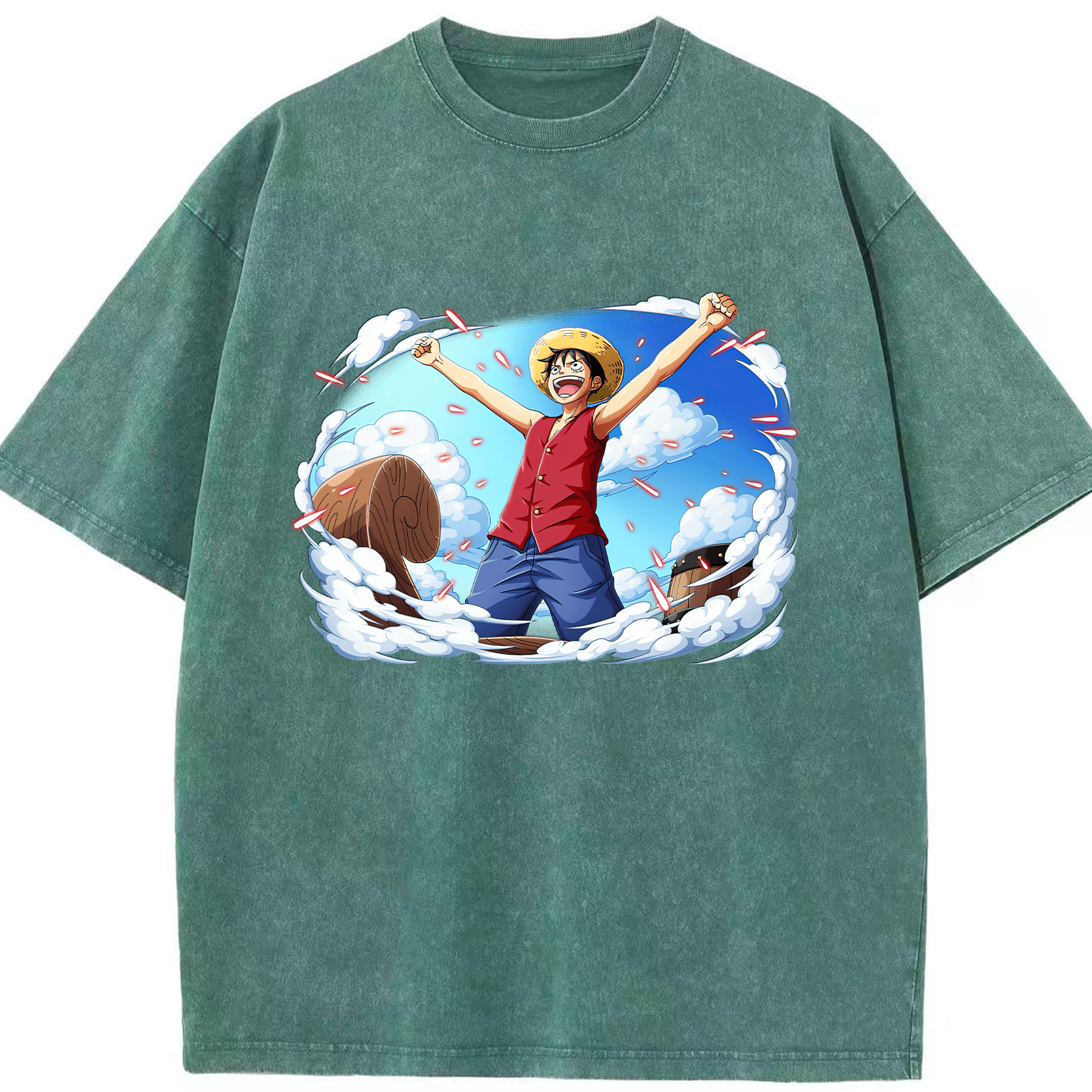 ワンピース モンキー・D・ルフィ ONE PIECE Monkey D. Luffy 綿100% ヴィンテージ風 半袖Tシャツ（フロントプリント）